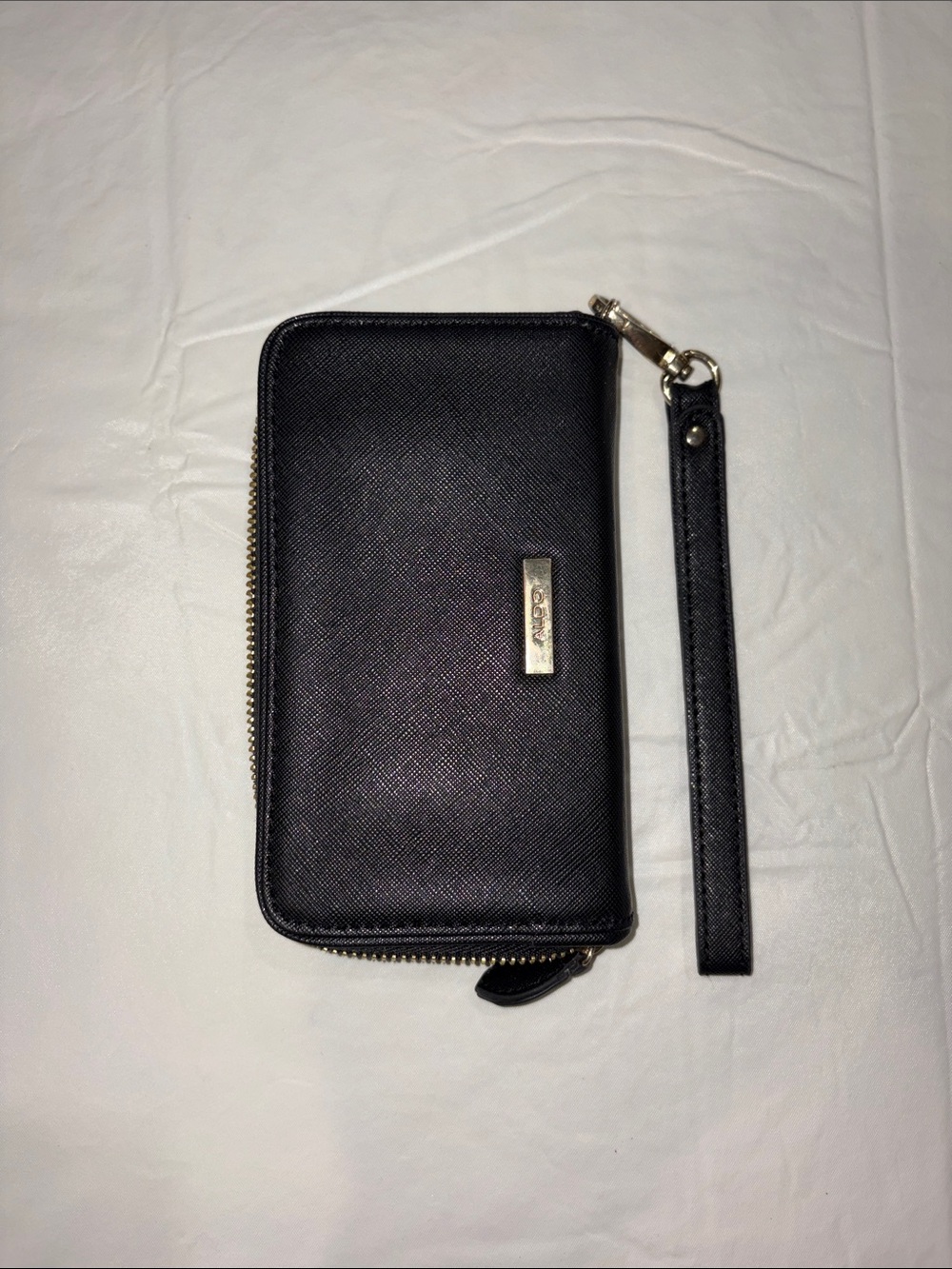 Also Black Wristlet Zip Wallet with Gold Hardware